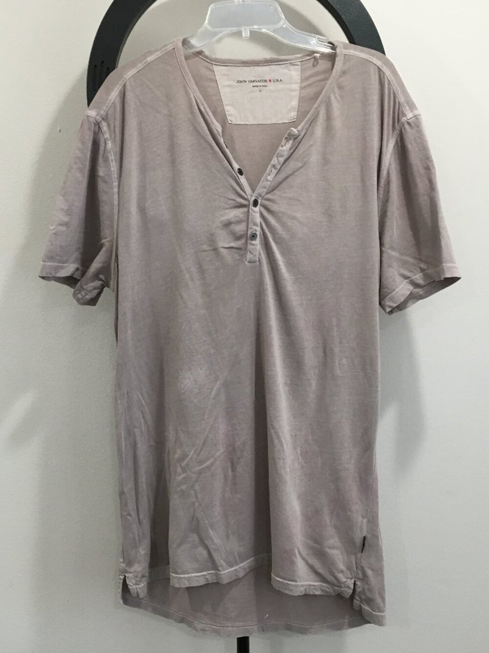 JOHN VARVATOS Taupe Henley Neck Short Sleeve Lightweight Tee Shirt